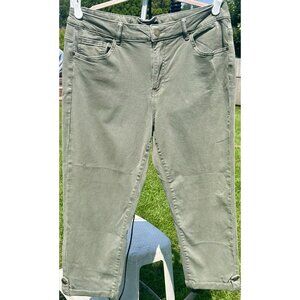 CHARLIE B Cropped Twill Pants Tab Cuff Women’s Sz 14 Moss Green C5331-188B Soft!